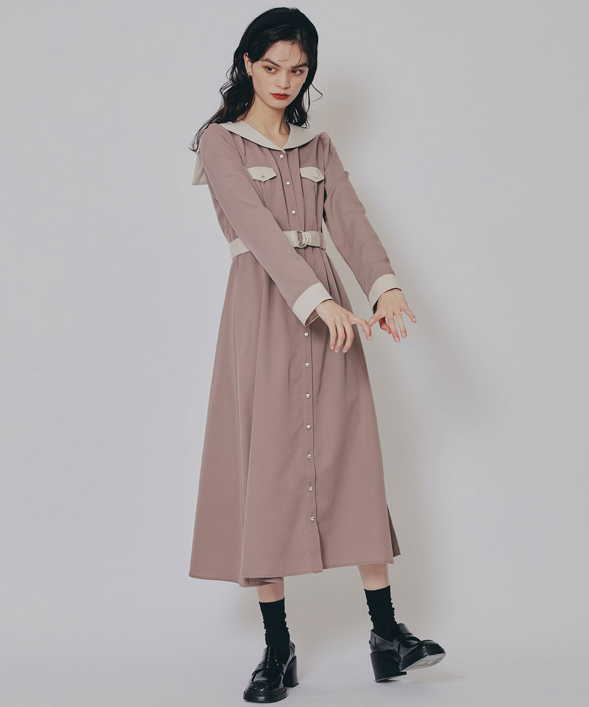 BIGセーラーカラーロングワンピース