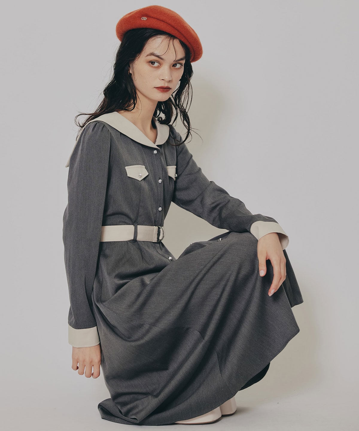 BIGセーラーカラーロングワンピース