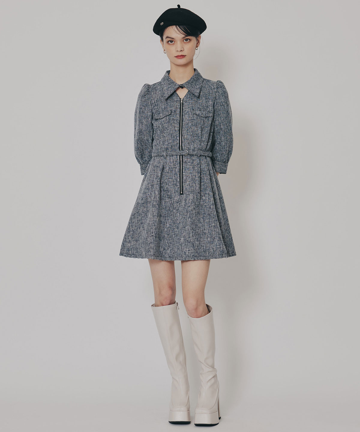 カラーミックスフロントZIPワンピース