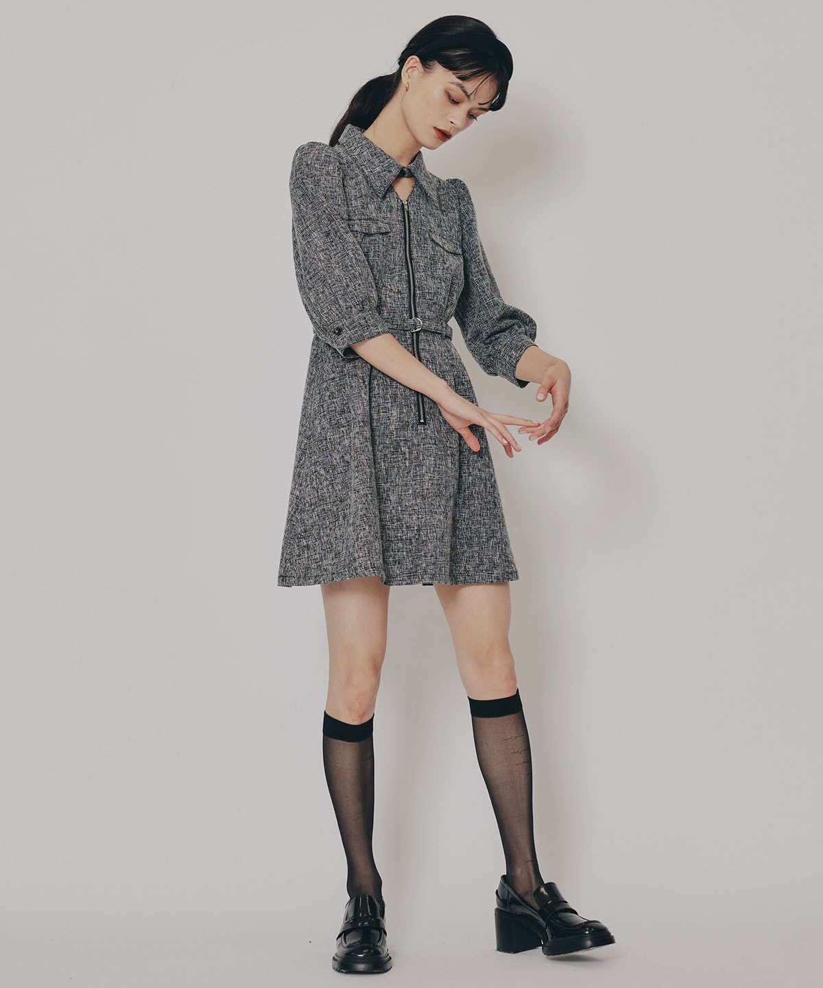 カラーミックスフロントZIPワンピース