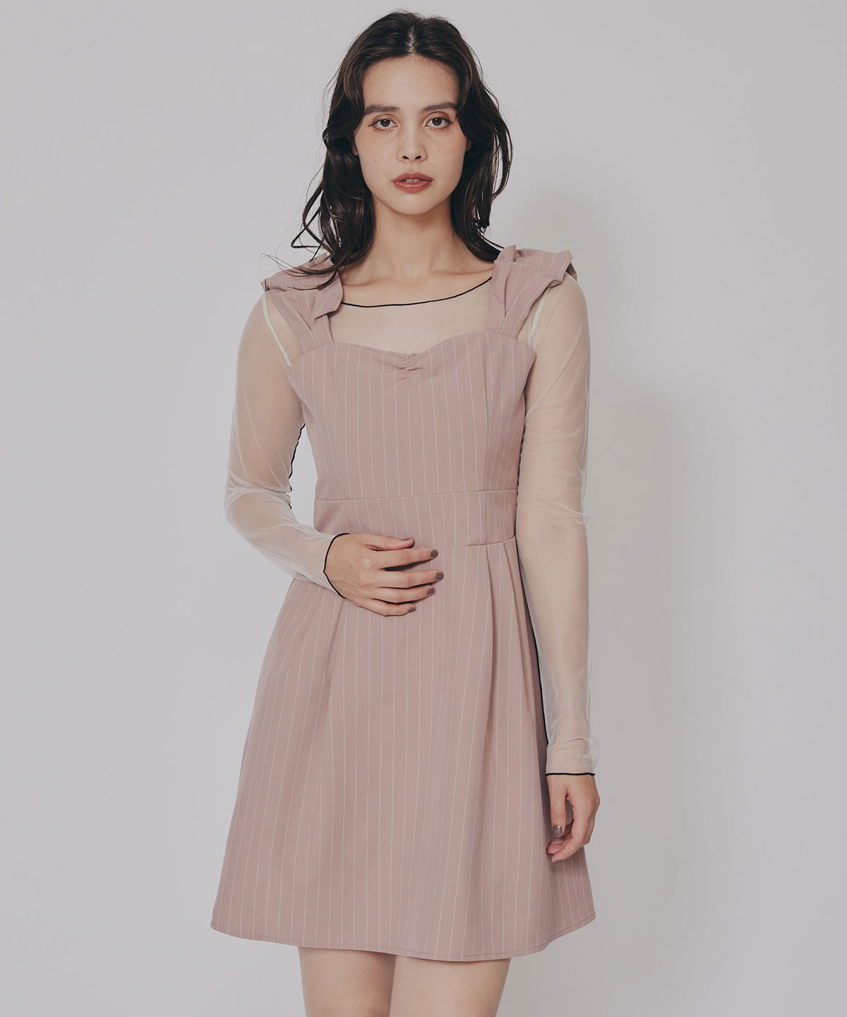 ストライプ2WAYフレアミニワンピース