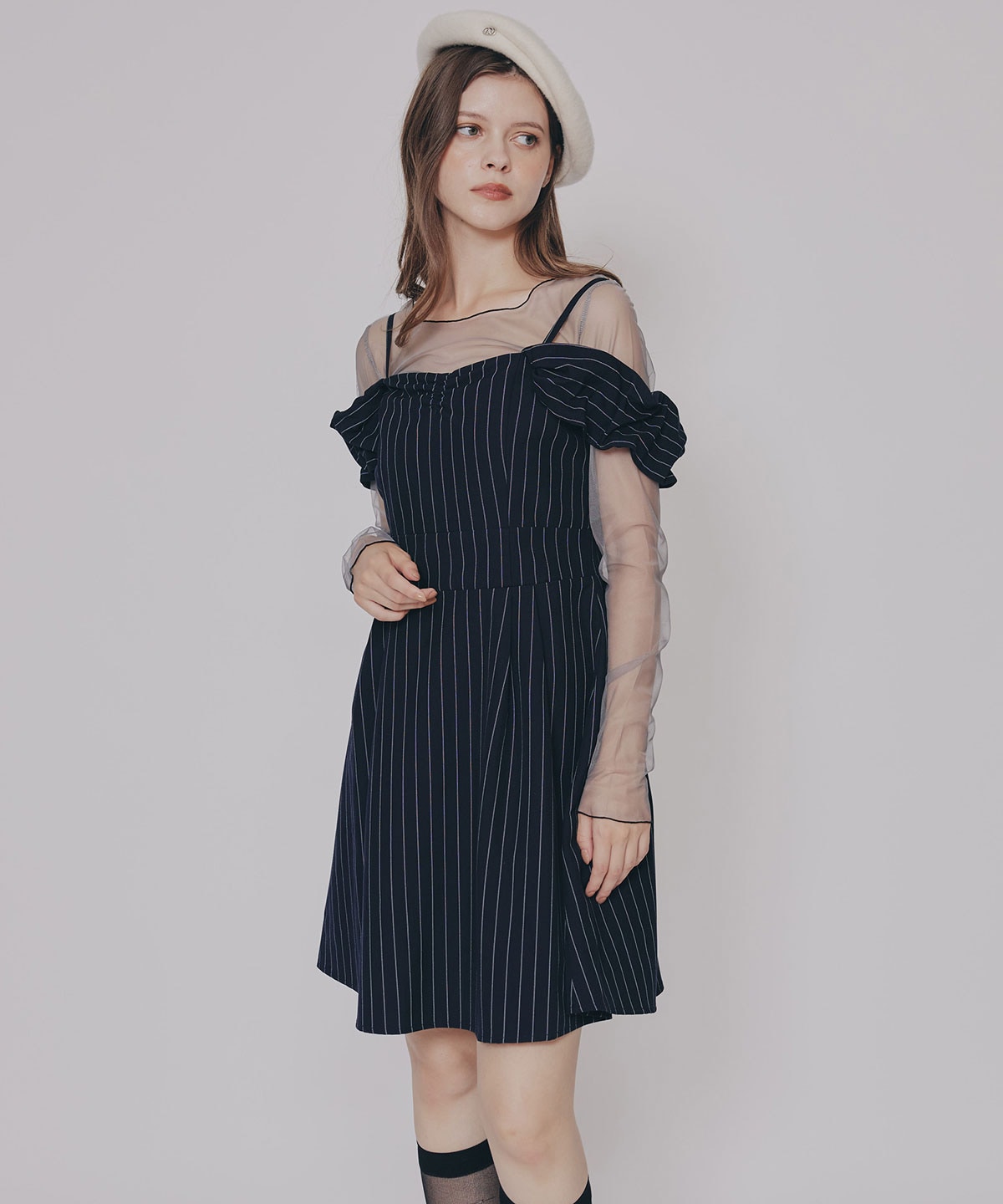 ストライプ2WAYフレアミニワンピース