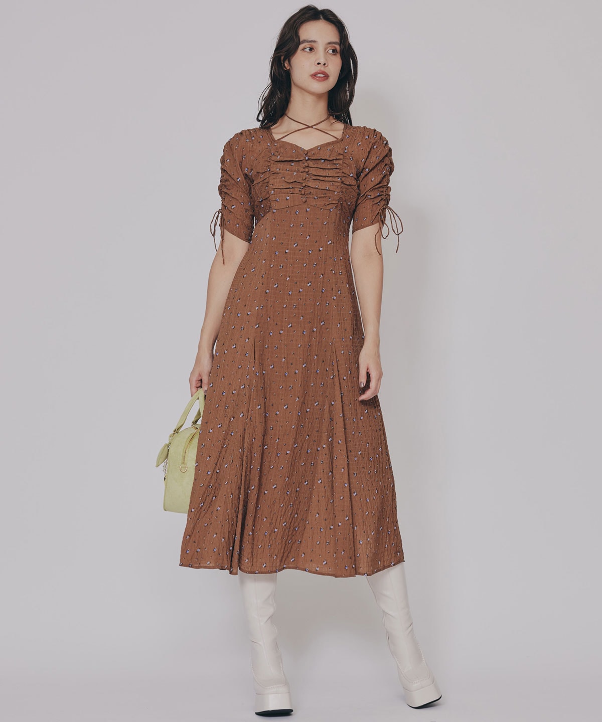 ミニフラワーイレヘムロングワンピース