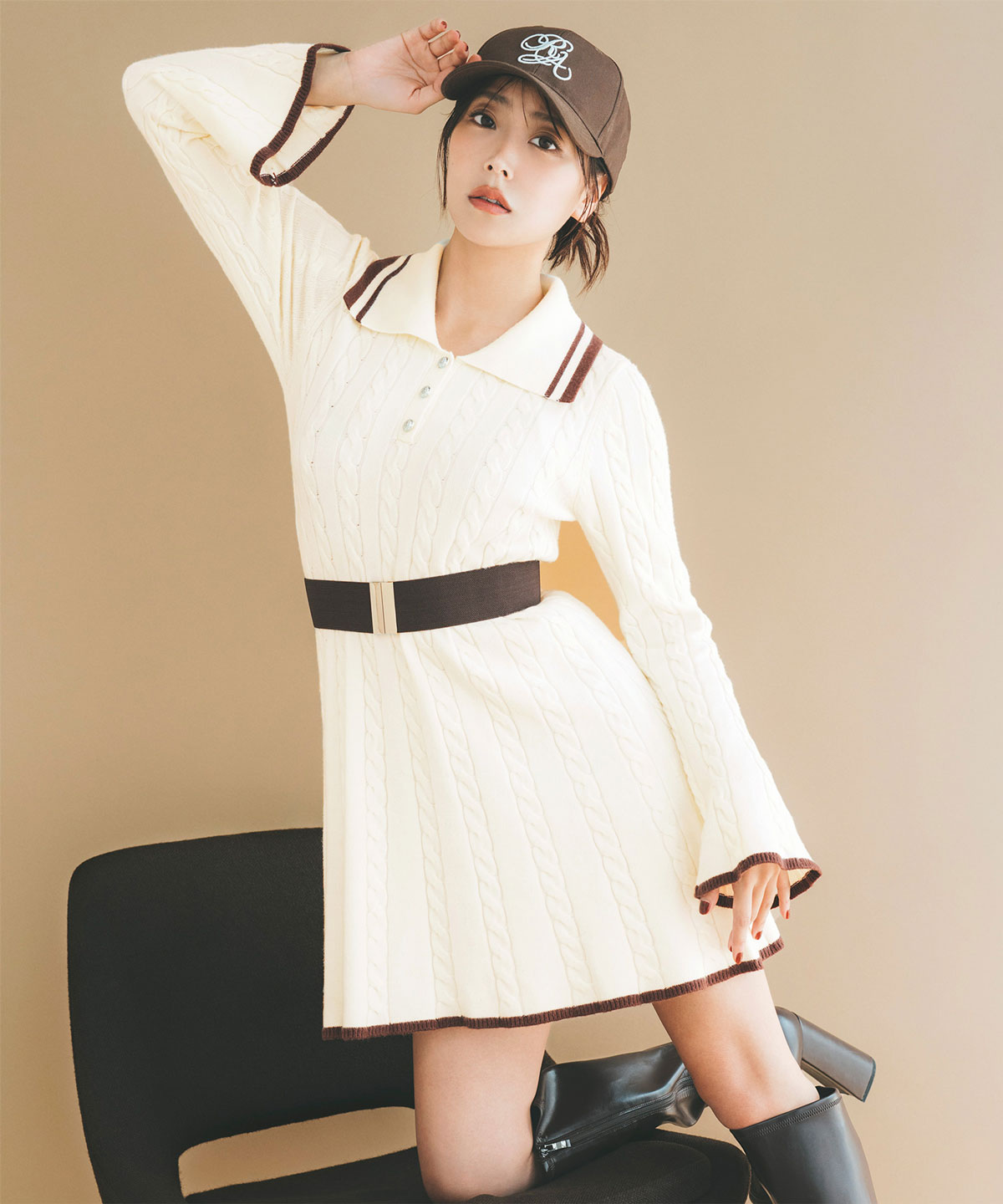 ラインケーブルミニニットワンピース