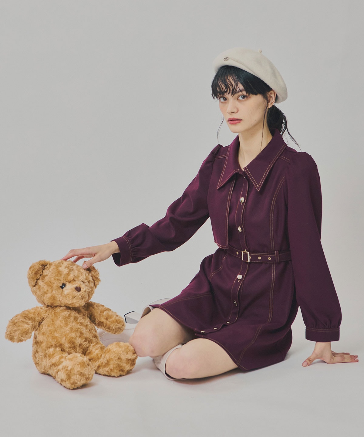 バイカラーステッチラインミニワンピース