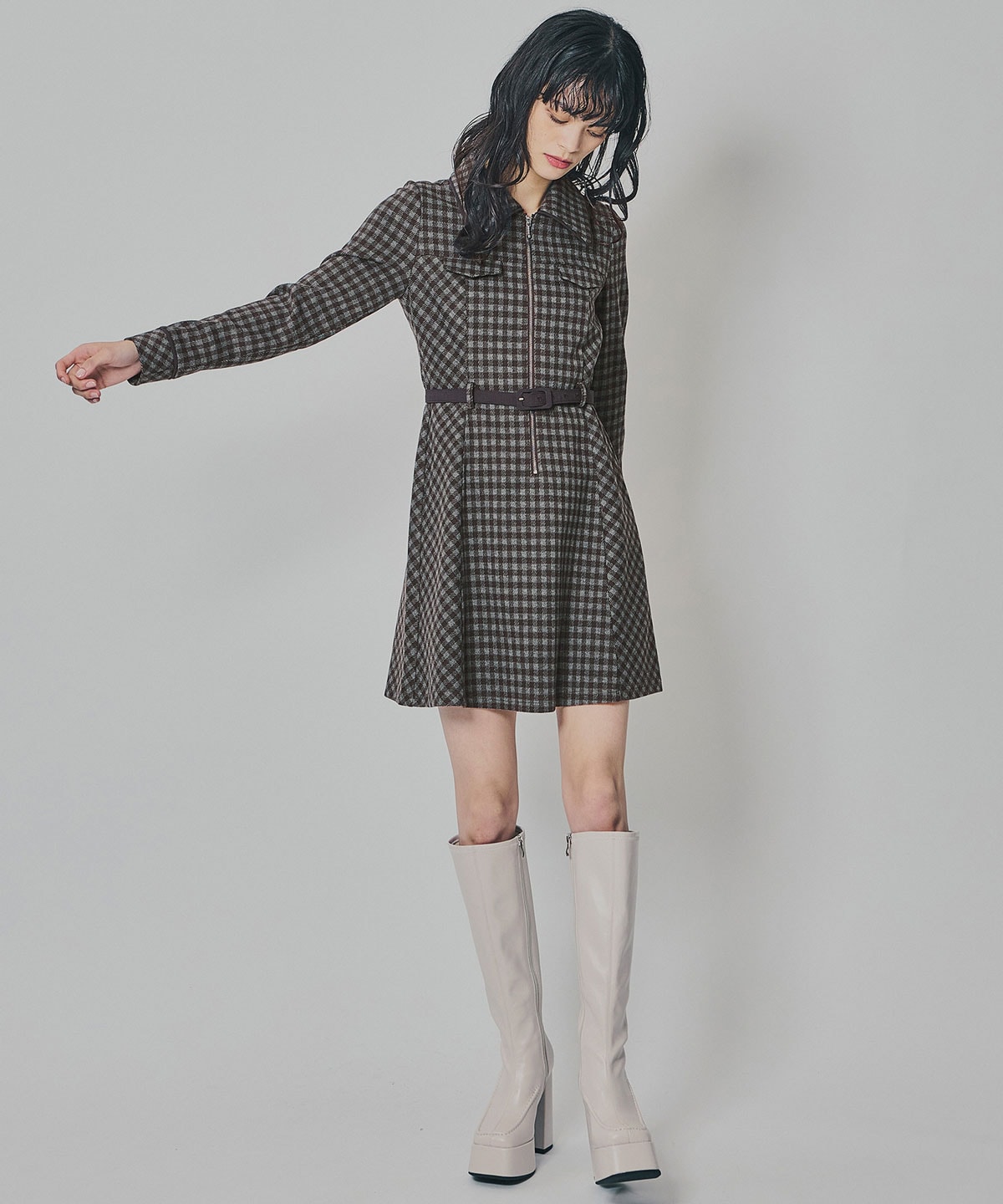 クラシカルチェックZIPミニワンピース