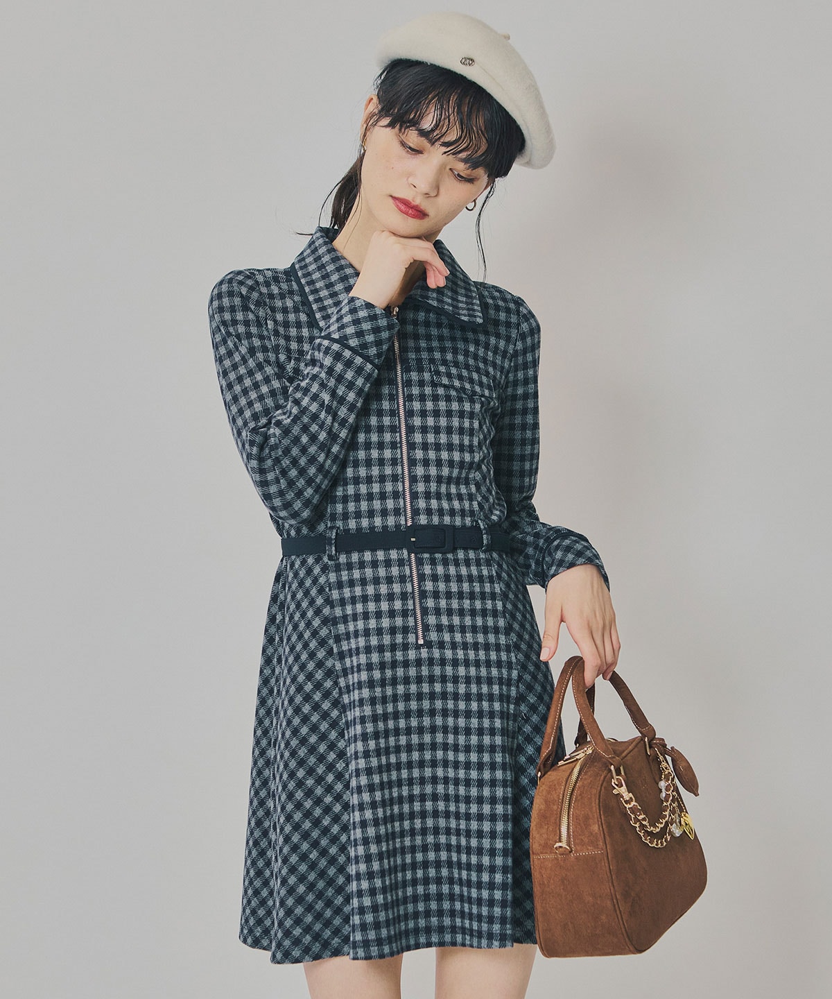 クラシカルチェックZIPミニワンピース