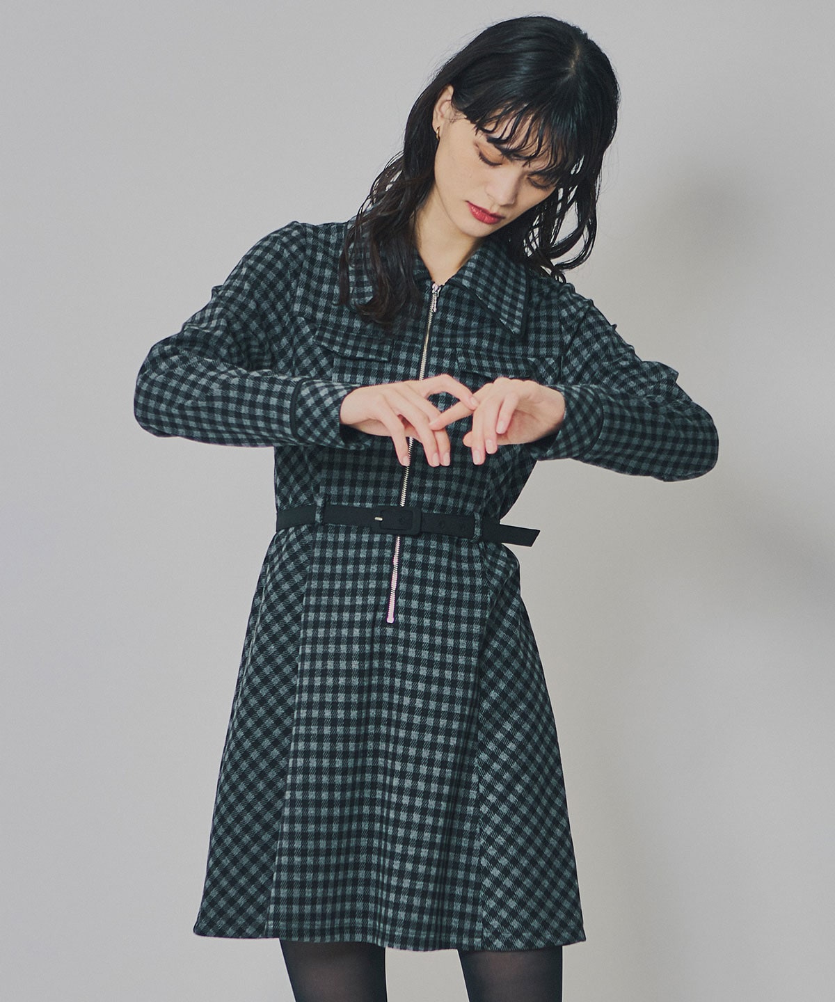 クラシカルチェックZIPミニワンピース