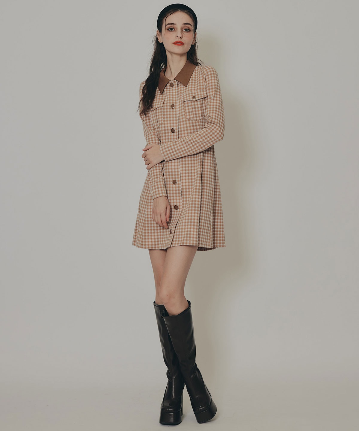 チェックバイカラーカットミニワンピース