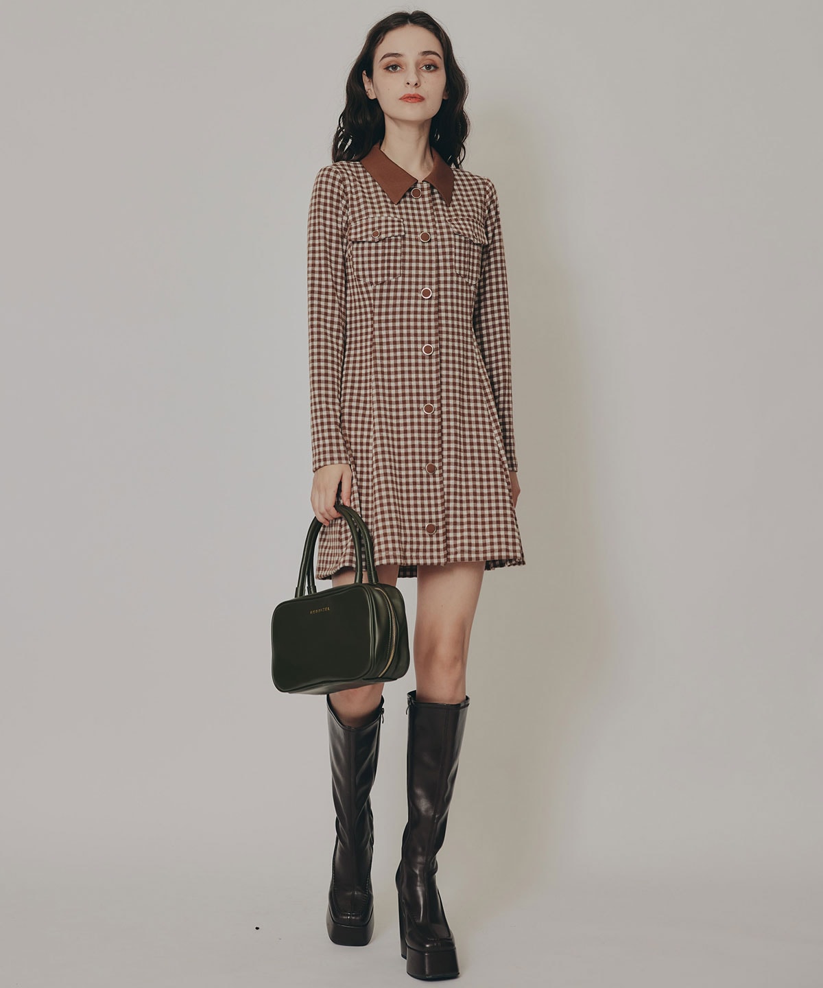 チェックバイカラーカットミニワンピース