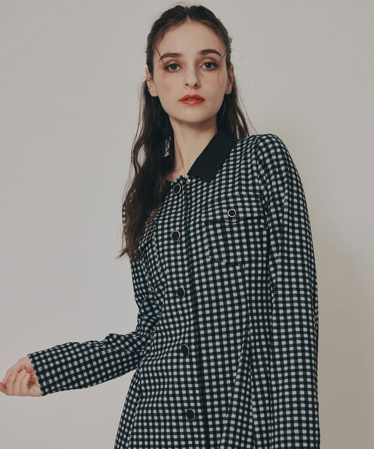 チェックバイカラーカットミニワンピース