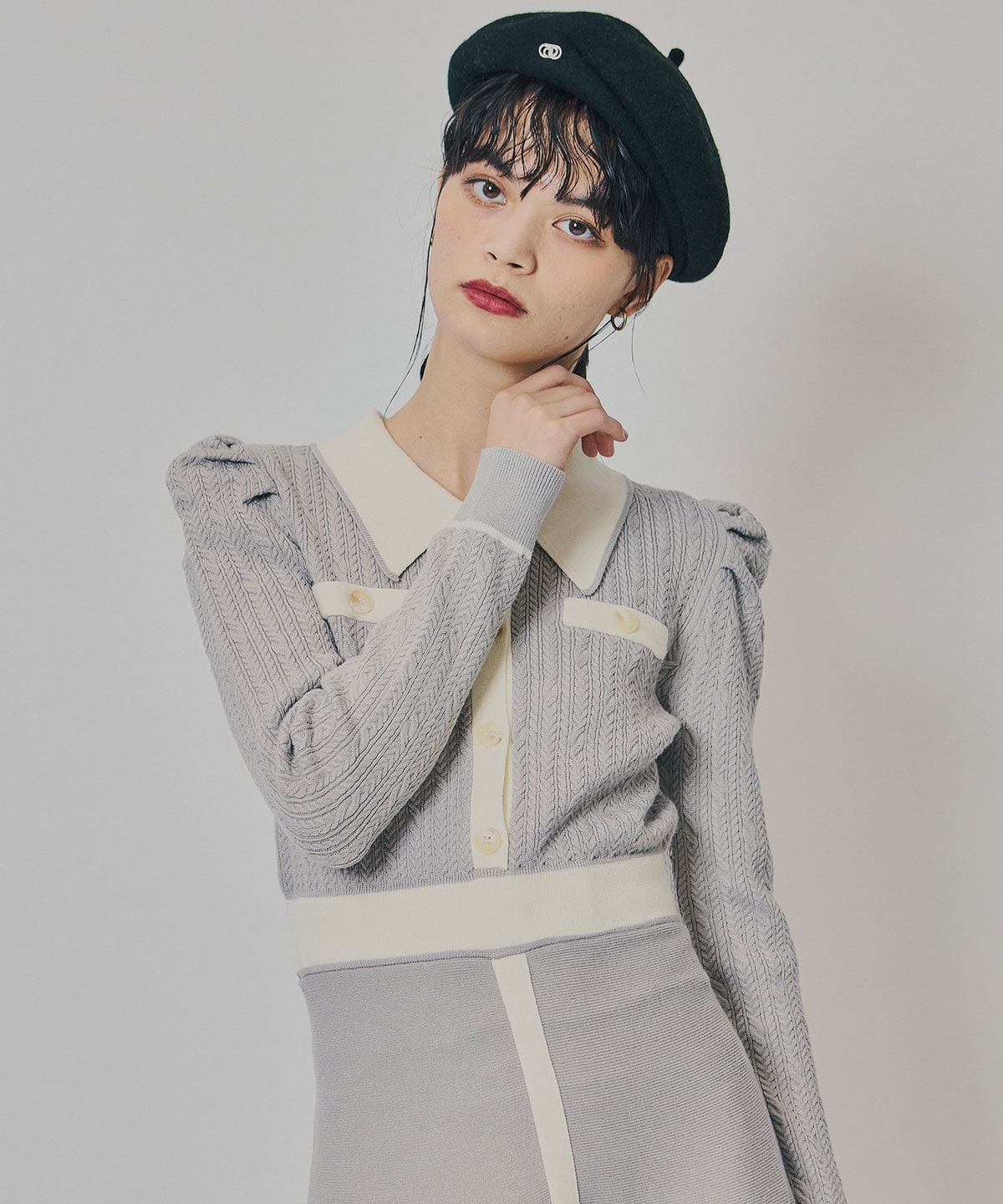 マルチケーブルバイカラーニットワンピース