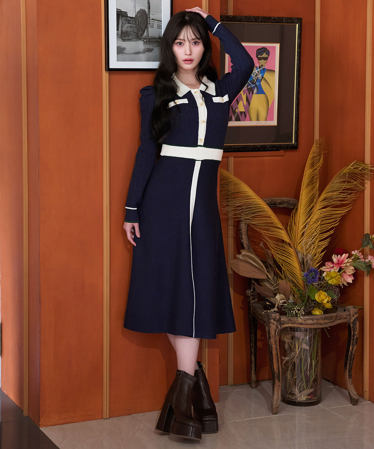 マルチケーブルバイカラーニットワンピース