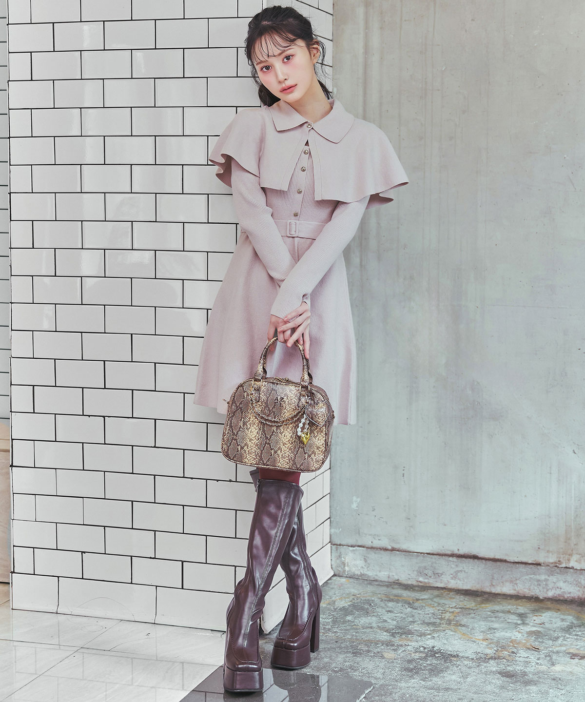 ケープSETニットフレアミニワンピース