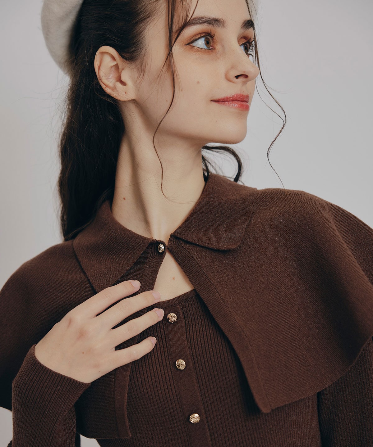 ケープSETニットフレアミニワンピース