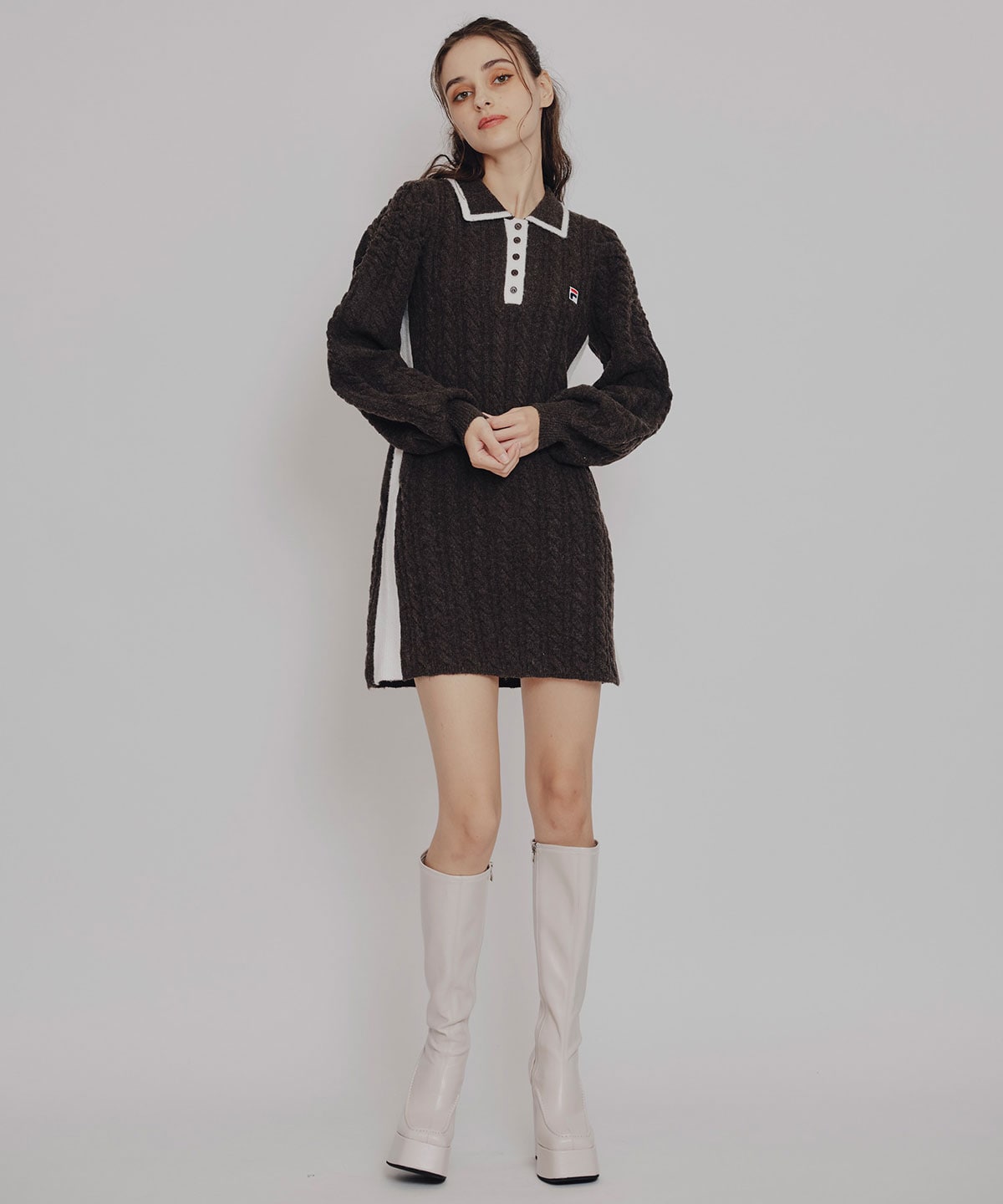 ［FILA×REDYAZEL］ケーブルニットポロミニワンピース