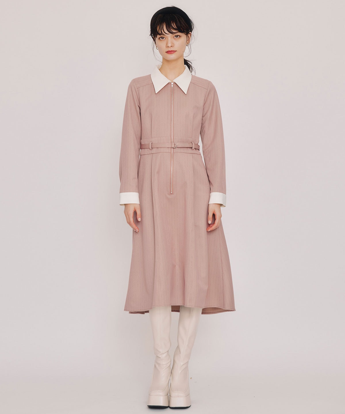 フロントZIPストライプロングワンピース