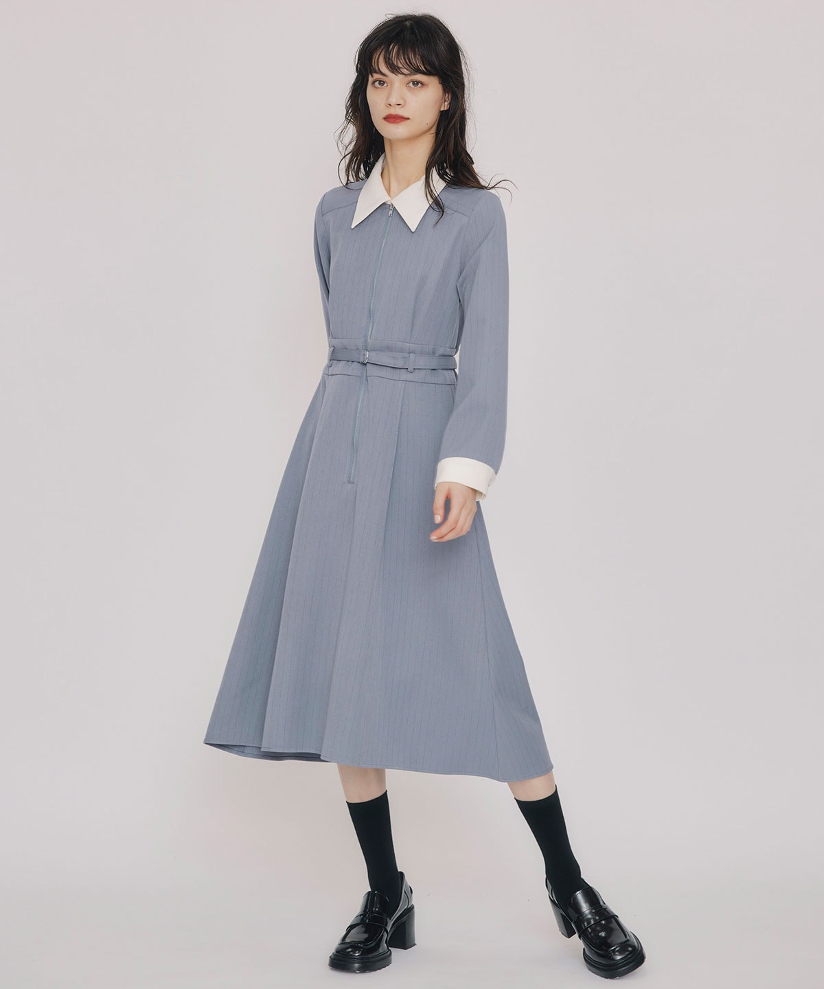 フロントZIPストライプロングワンピース