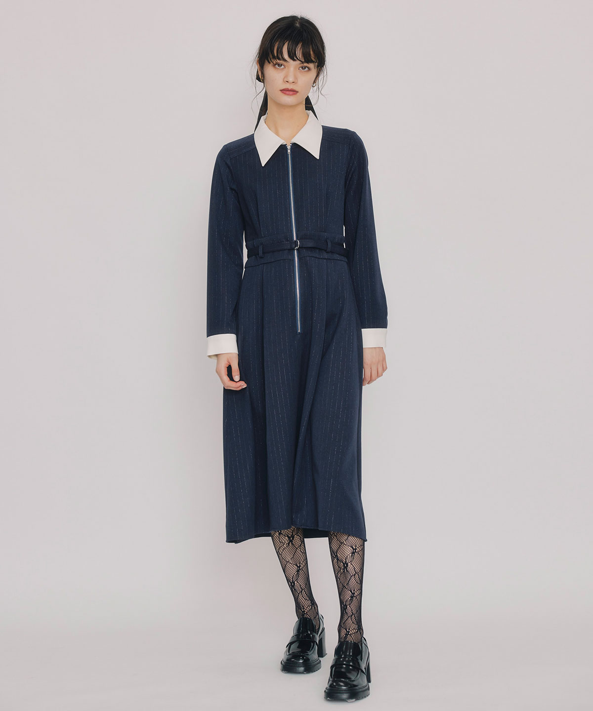フロントZIPストライプロングワンピース