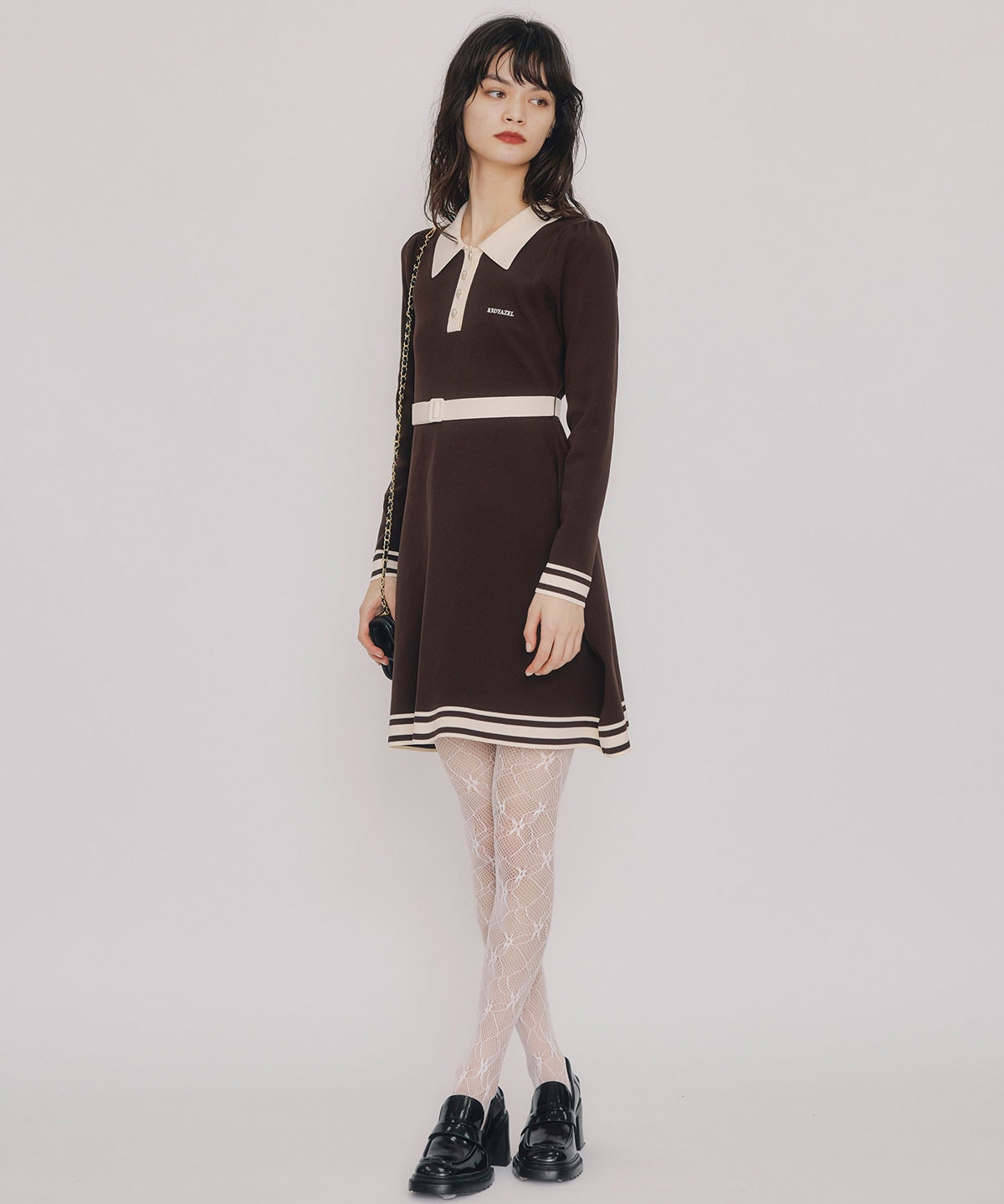 バイカラーポロニットミニワンピース