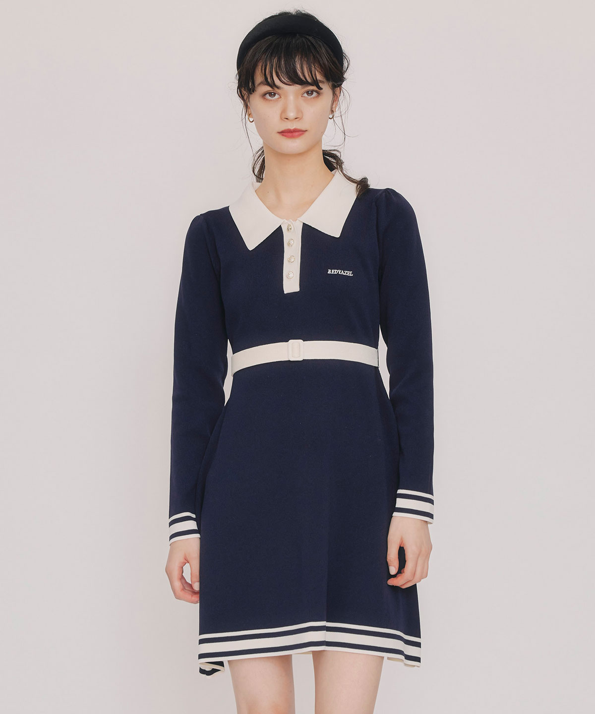 バイカラーポロニットミニワンピース