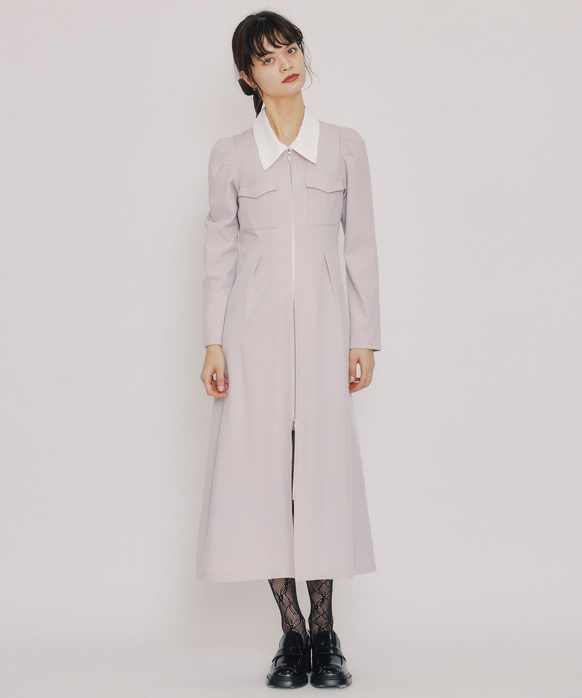 フロントZIPバイカラーロングワンピース