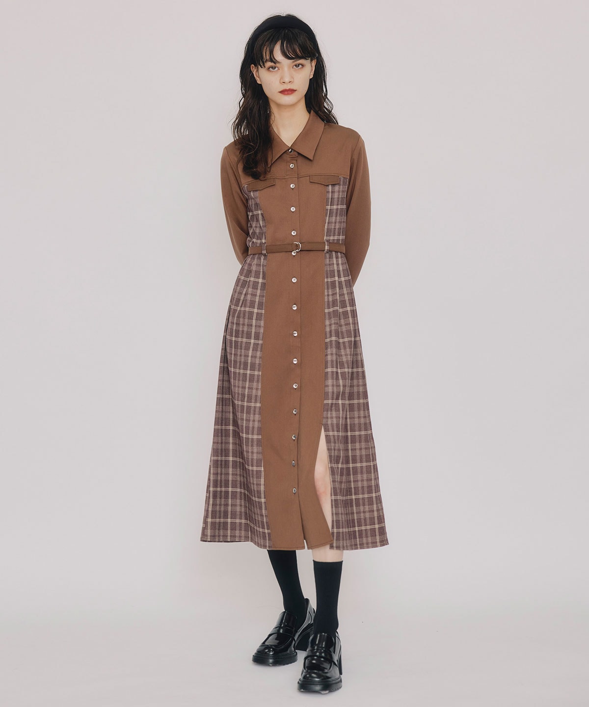 チェックパネルロングワンピース