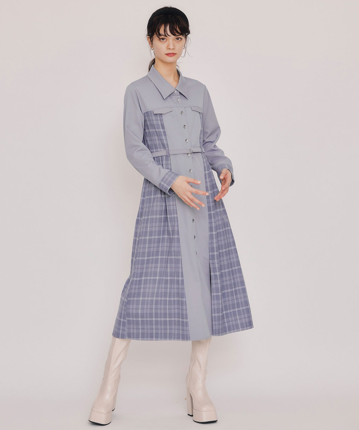 チェックパネルロングワンピース