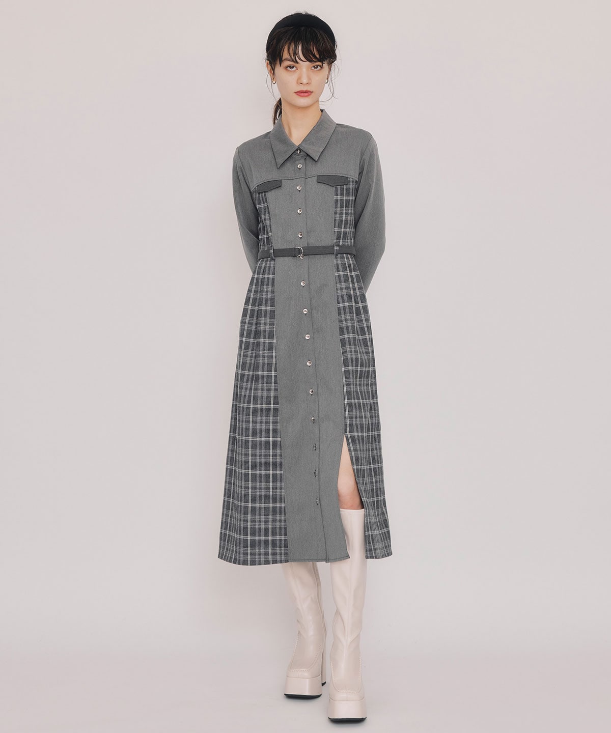 チェックパネルロングワンピース