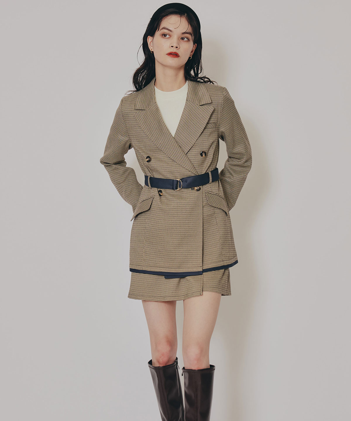 【セットアップ可能】グレンチェックダブルジャケット