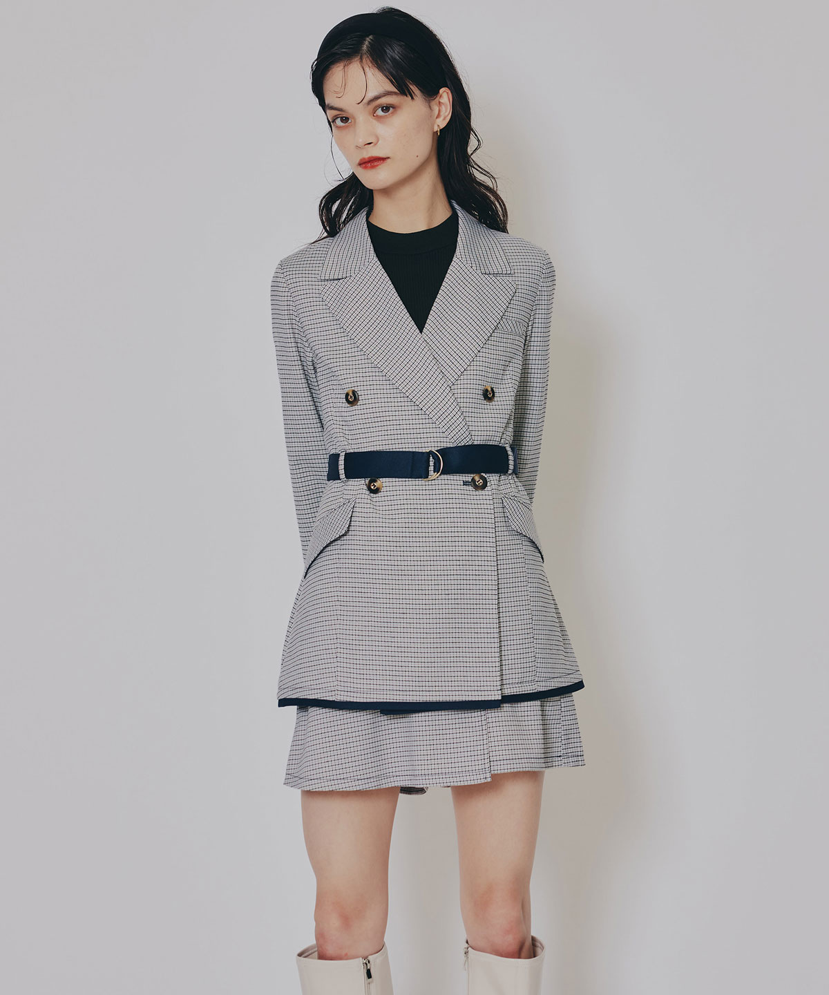 【セットアップ可能】グレンチェックダブルジャケット