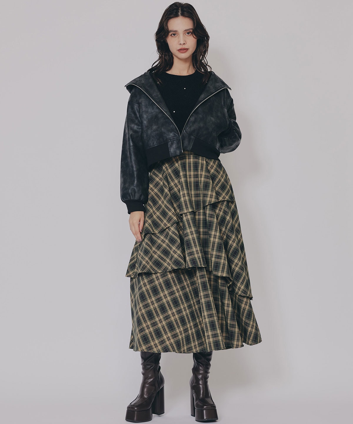 ヴィンテージライクレザーフーディブルゾン