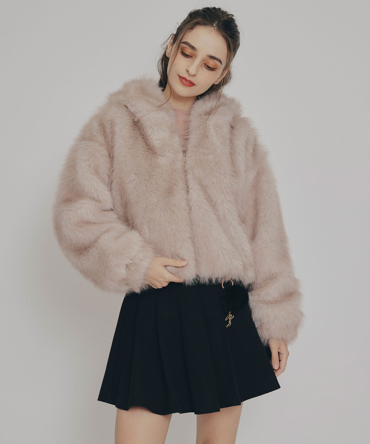 フォックスファーライクフーディショートジャケット