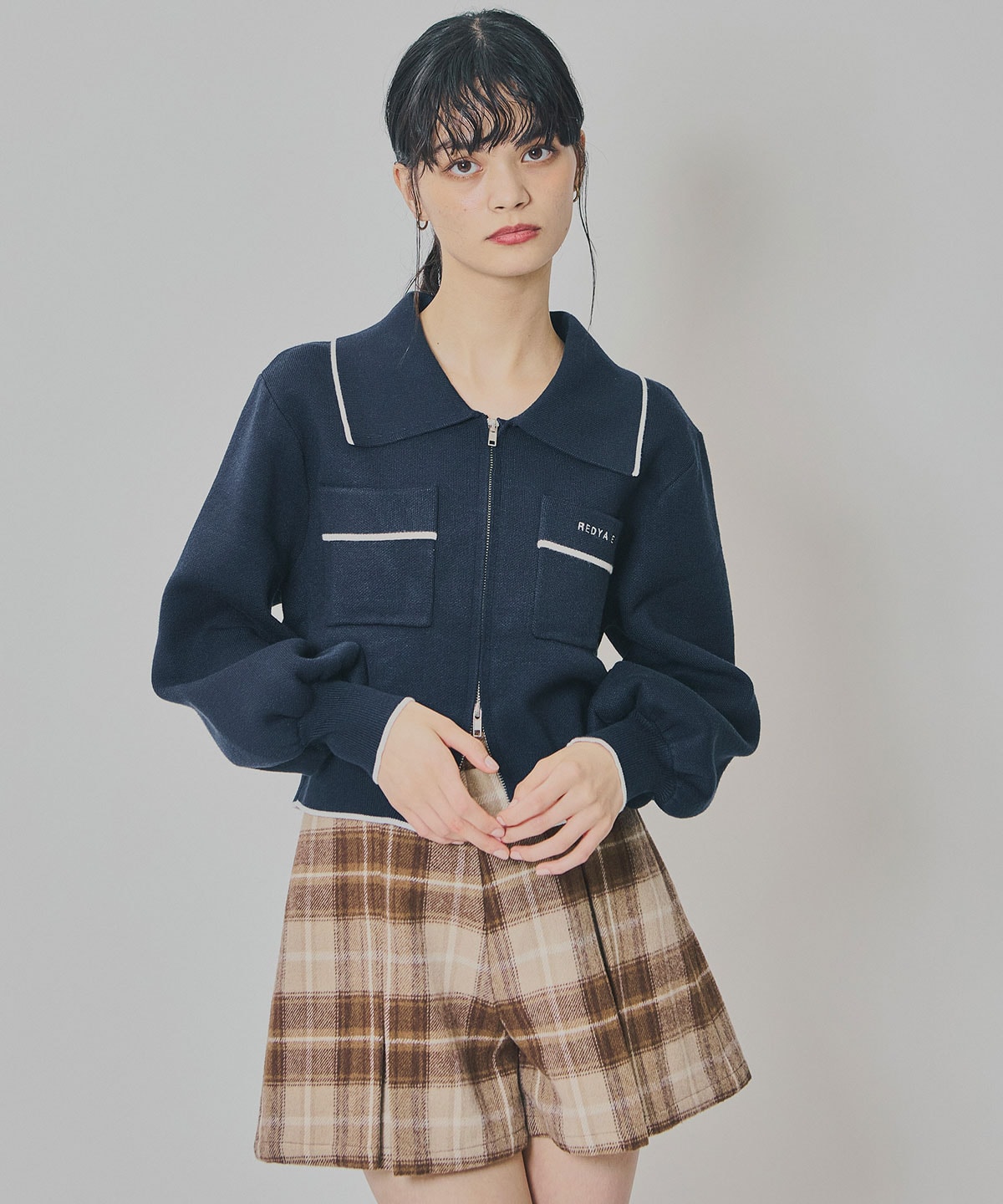 バイカラーラインZIPニットジャケット