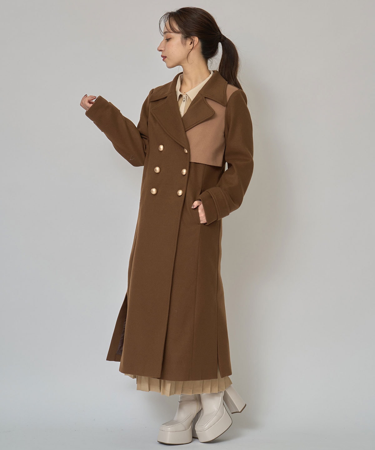 バイカラースリムチェスターコート