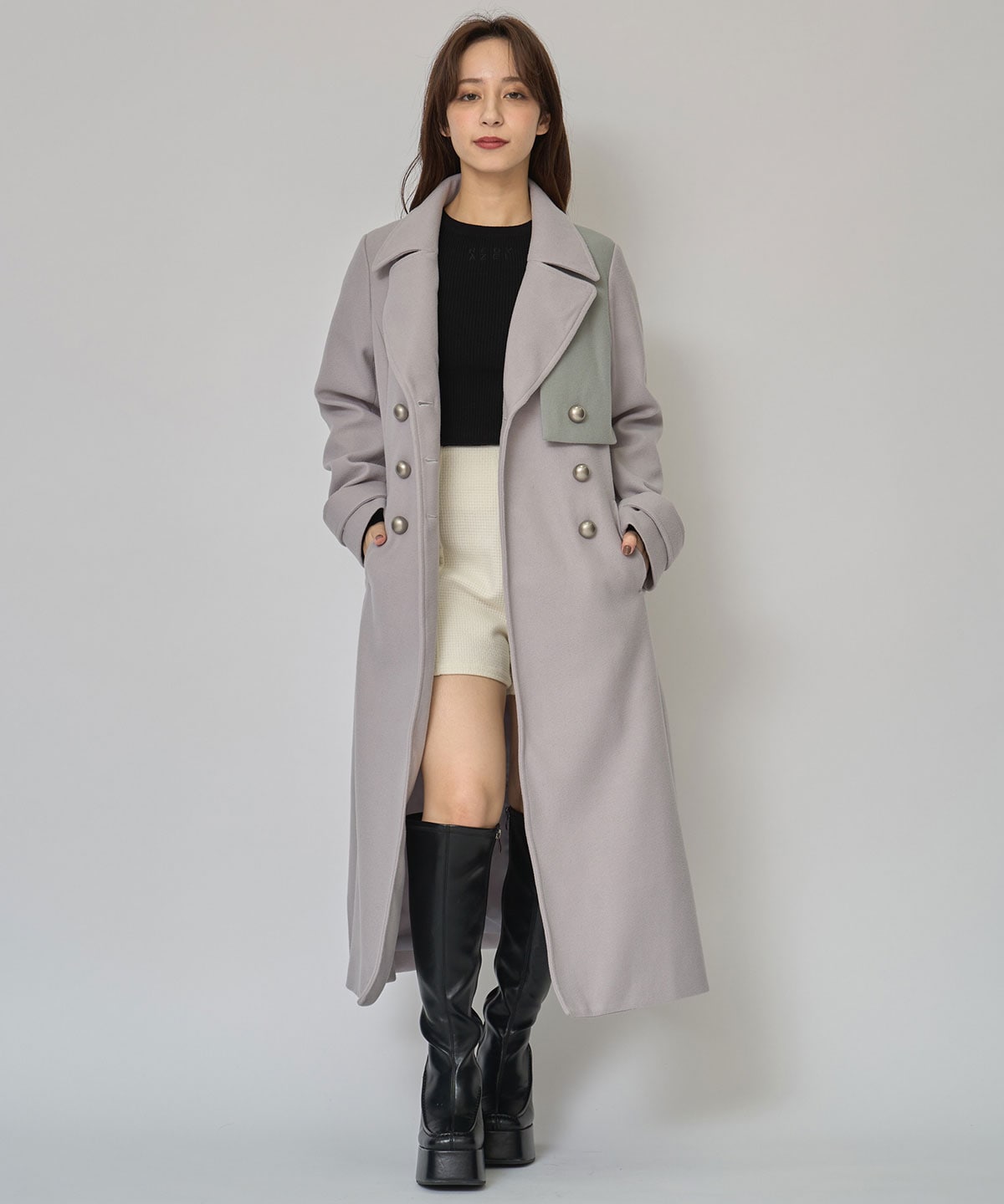 バイカラースリムチェスターコート