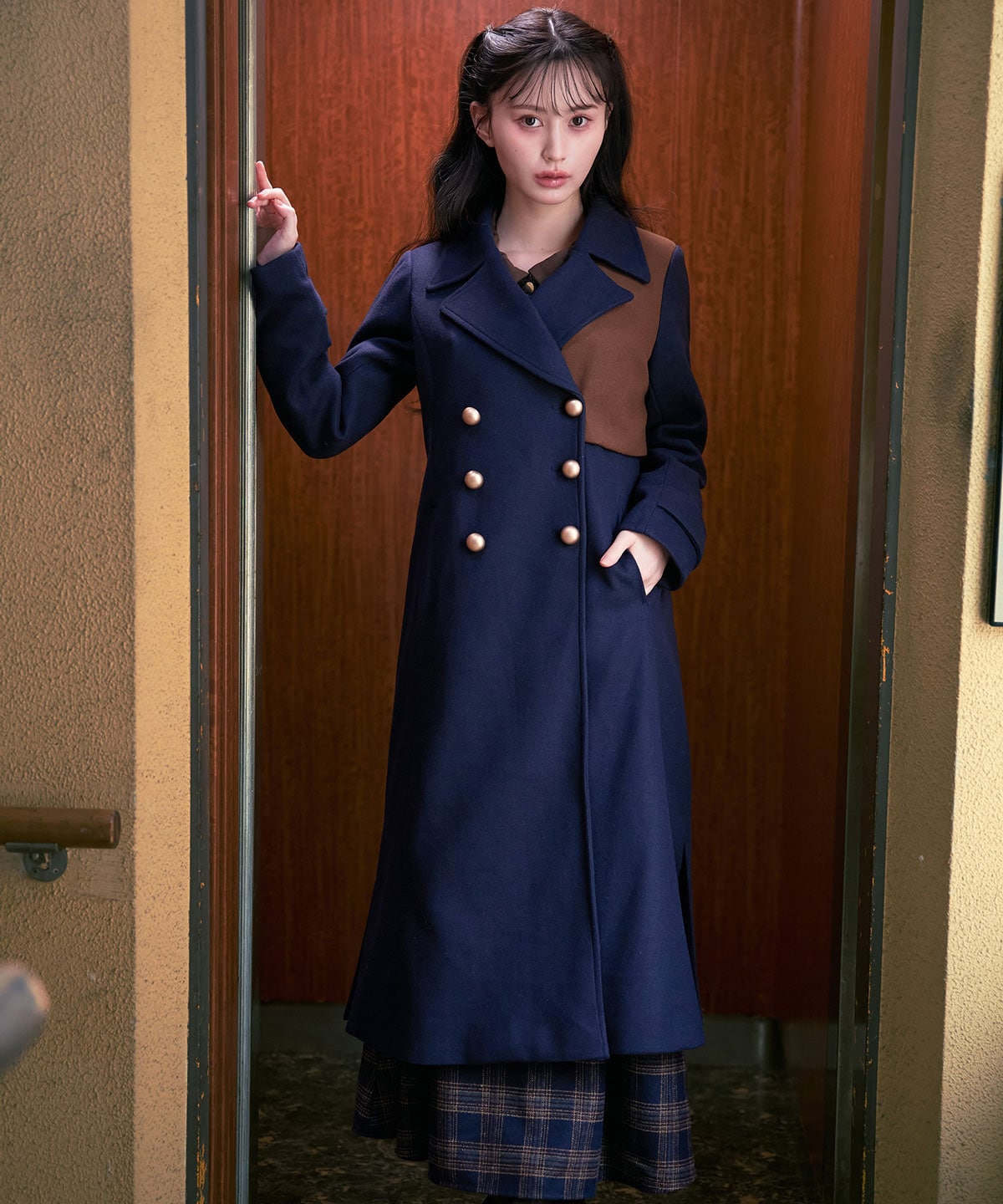 バイカラースリムチェスターコート