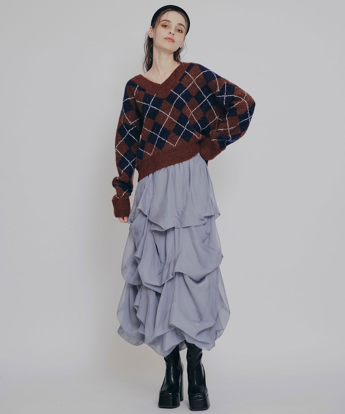 アーガイルVネックニットプルオーバー