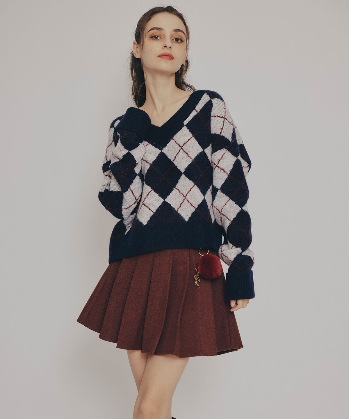 アーガイルVネックニットプルオーバー