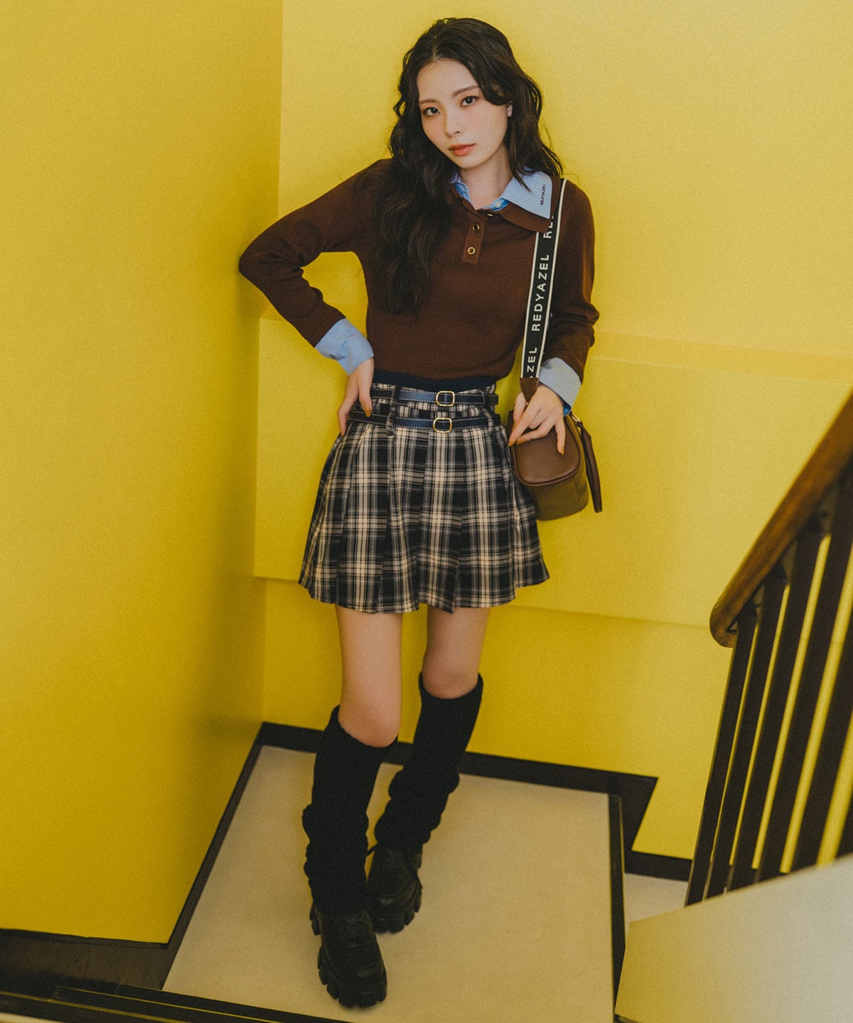 ダブルカラーポロニットトップス