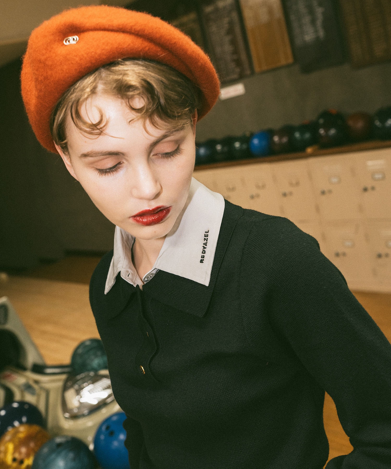 ダブルカラーポロニットトップス