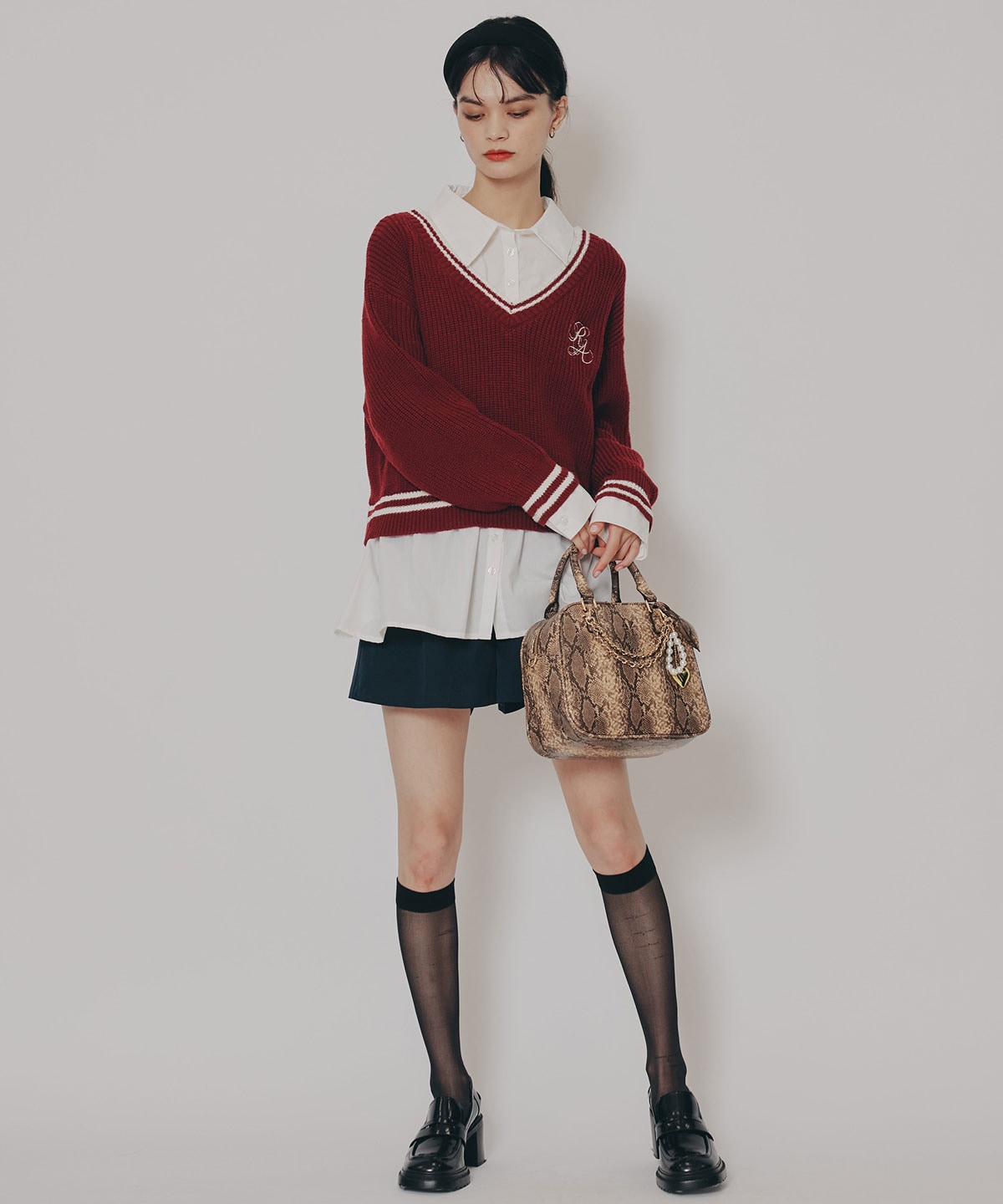 レイヤードシャツドッキングニットプルオーバー