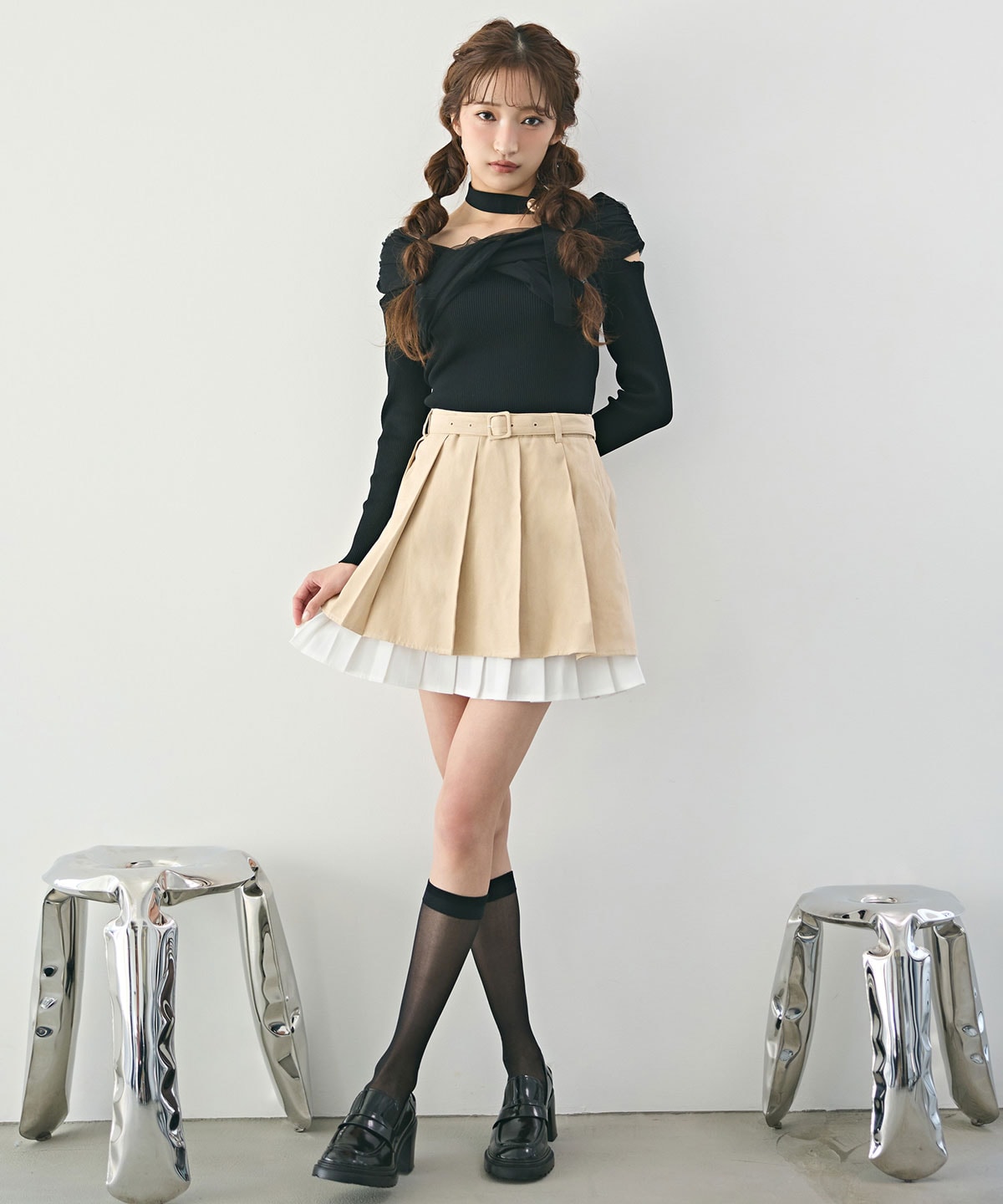 チョーカークロスチュールニットトップス