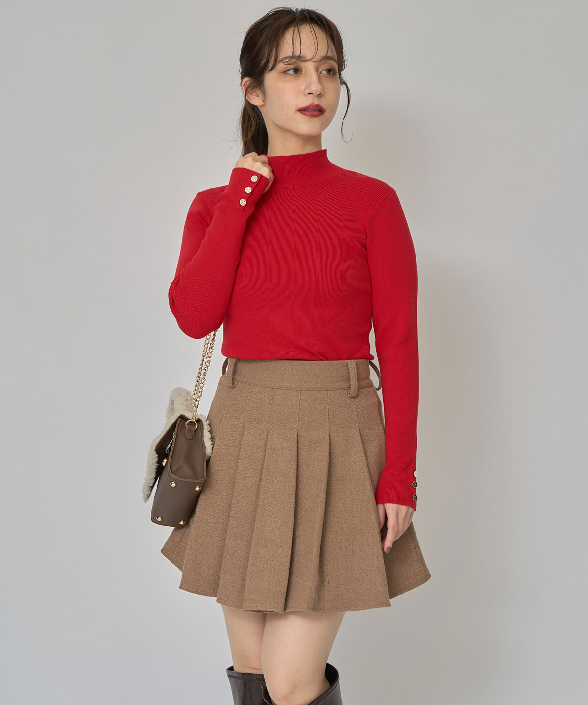 2WAYハイネックボタンニットトップス