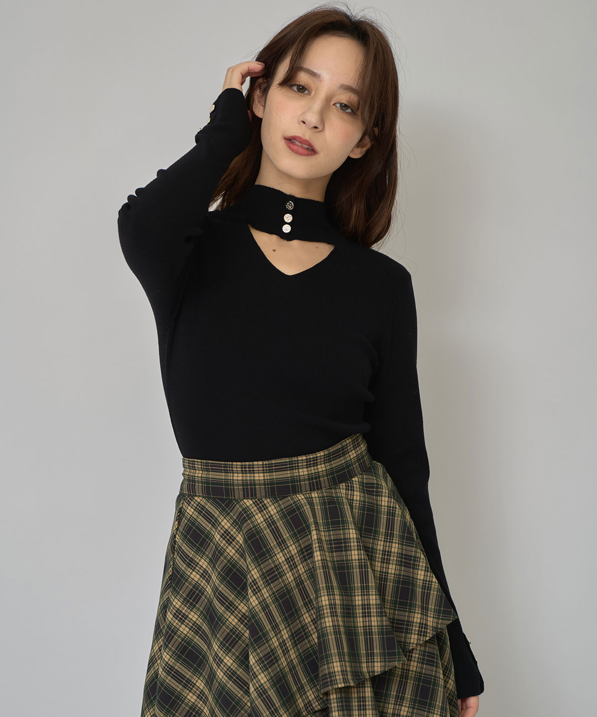 2WAYハイネックボタンニットトップス