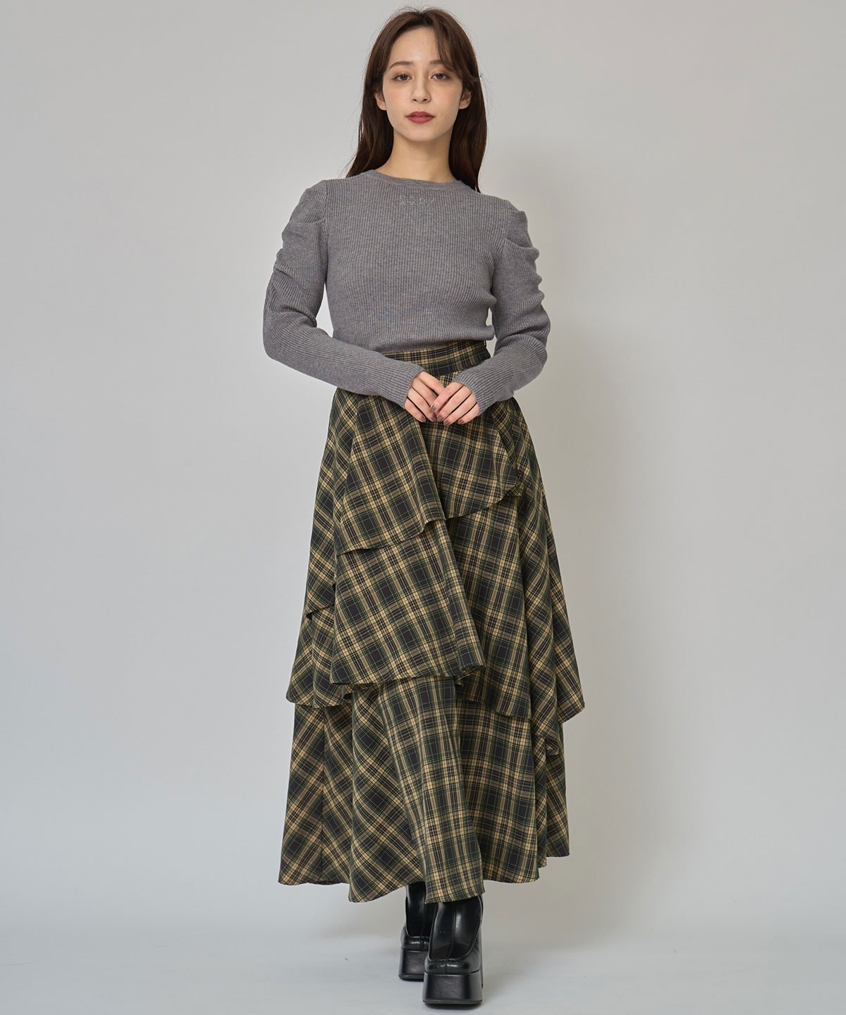 パワショルロゴリブニットトップス