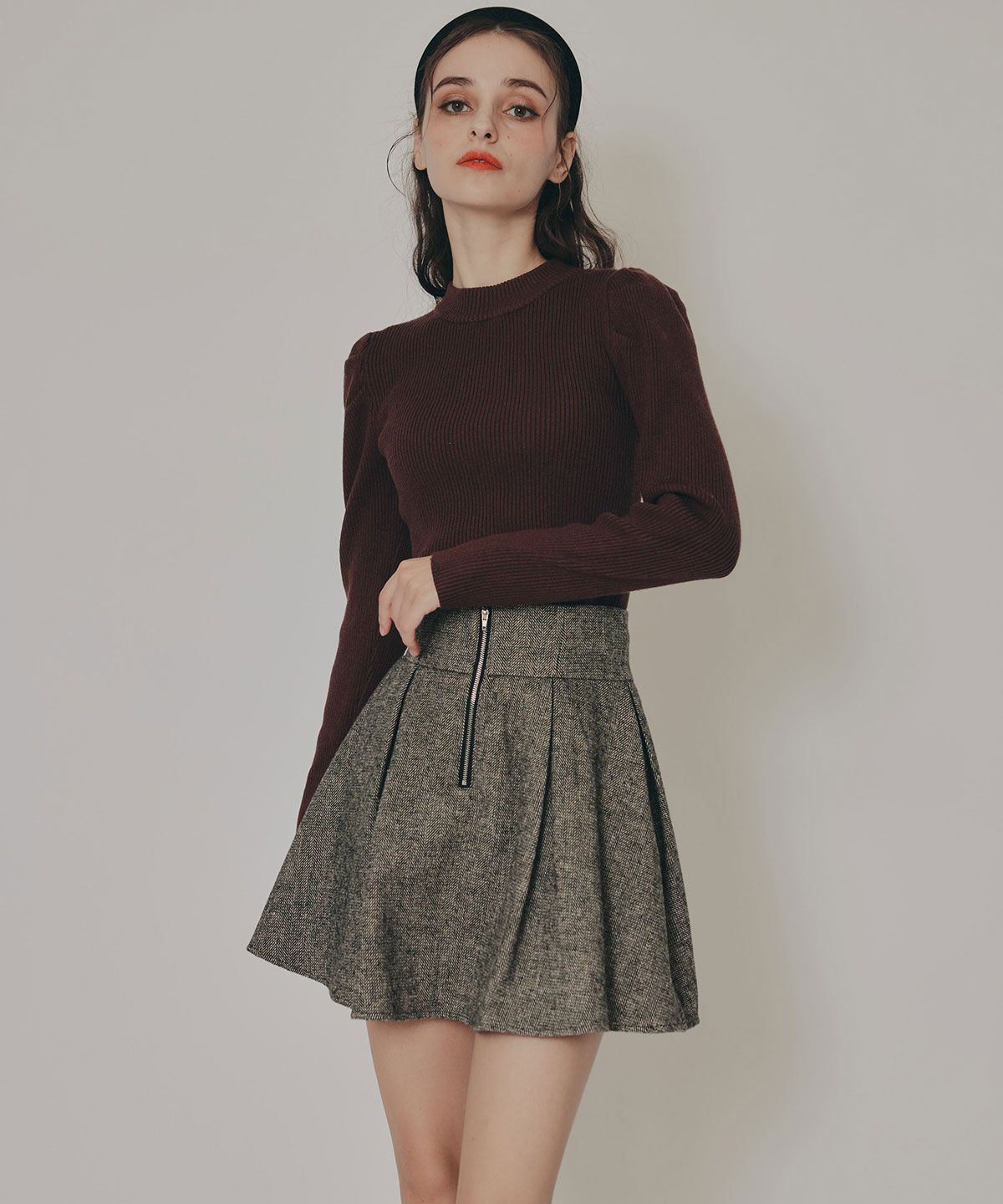 パワショルボトルネックニットトップス