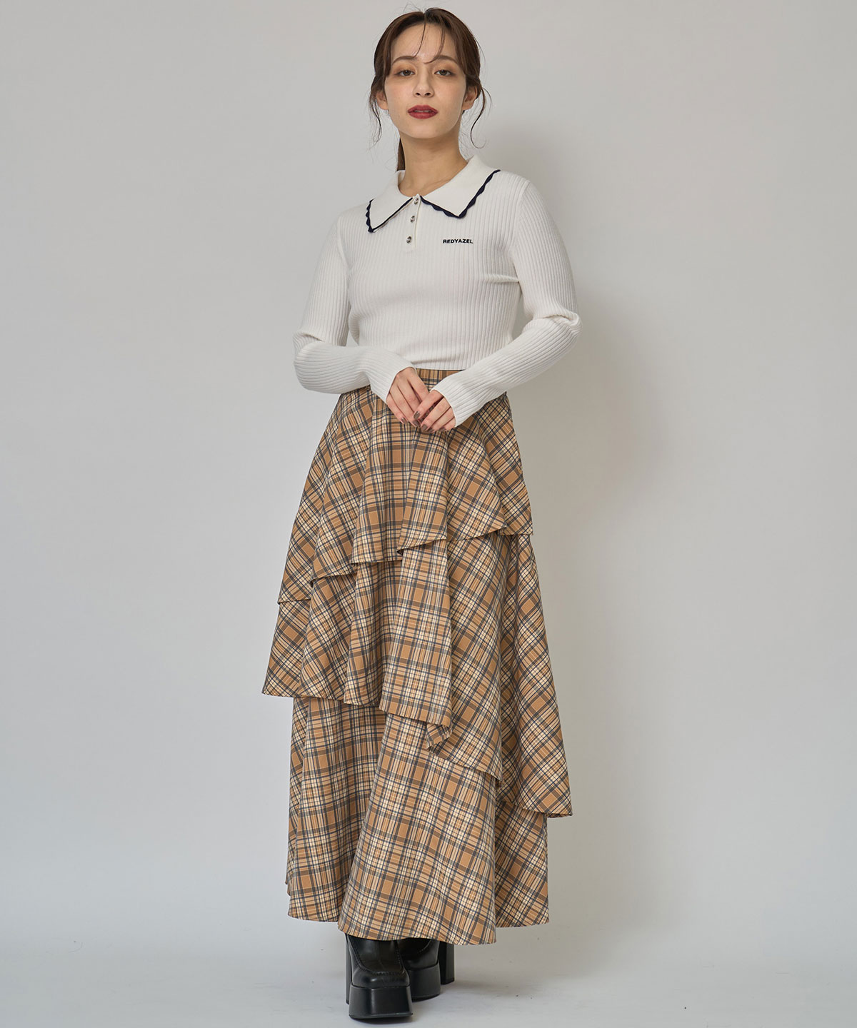 スカラカラーポロニットプルオーバー