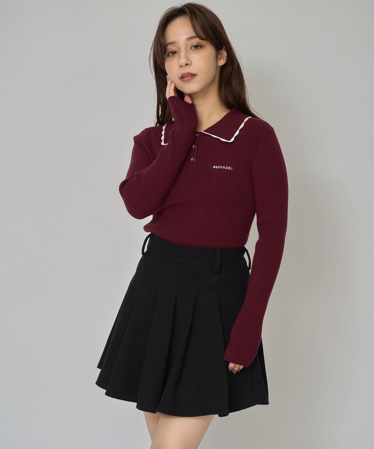 スカラカラーポロニットプルオーバー