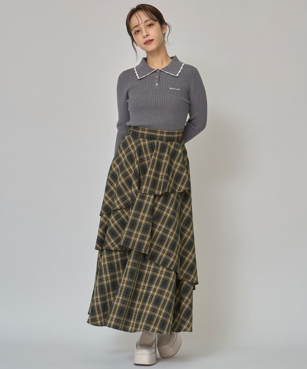 スカラカラーポロニットプルオーバー